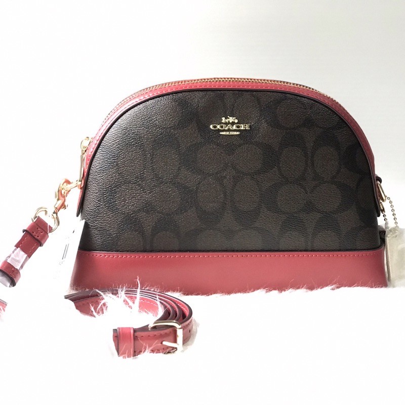 COACH 76674 Signature Mini Dome Crossbody Brown True Red