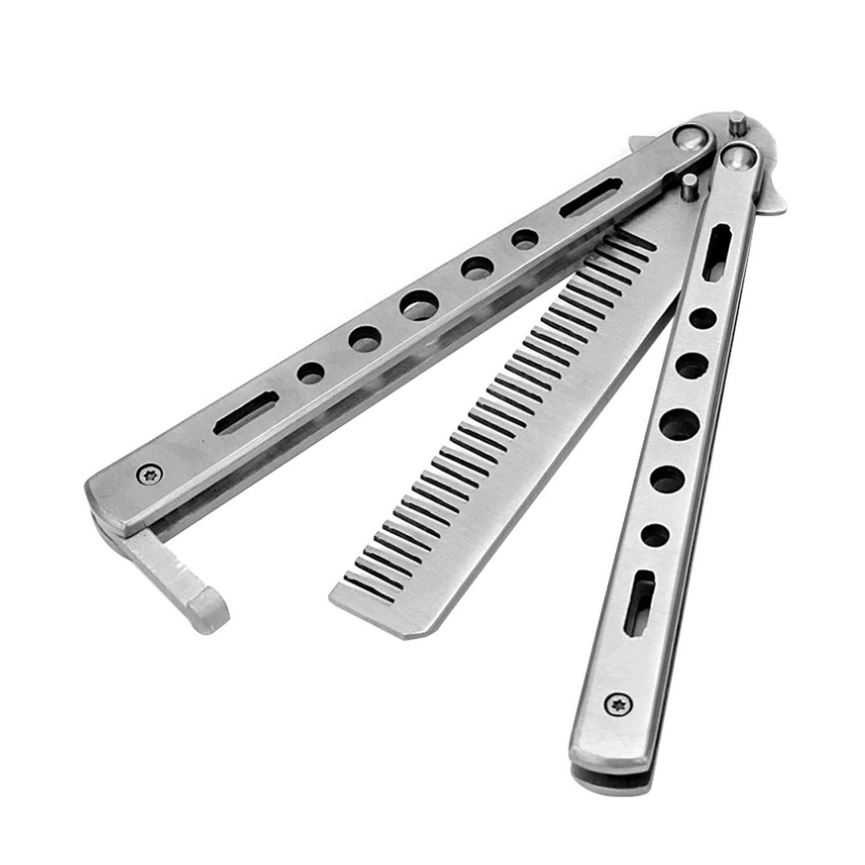 Sisir Besi Butterfly Balisong Training Knife CS GO / Sisir Rambut Rontok Pelurus Rambut Keriting Pria Wanita Anti Kusut Lipat 1 Set Lucu / Sisir Lipat Besi Mini Bulat Kaca Pria Barbershop Saku Stayling Keren / Sisir Besi Salon Model Balisong Tahan Karat