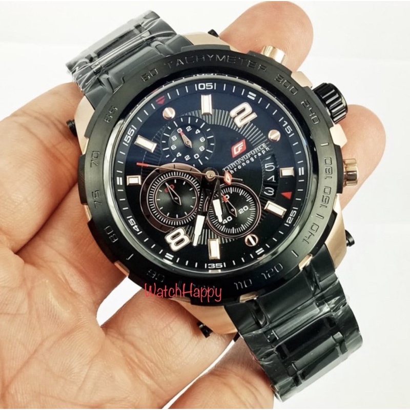 WatchHappy Chronoforce 5215 5215G CF 5215 Men Chrono Sport Black Rose Gold Stainless Steel Original
