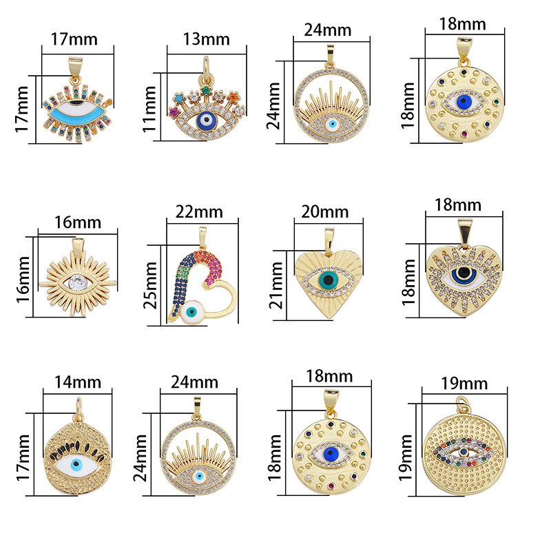 1pc Kristal Zirkon Berlapis Emas Tangan Fatima Salib Yunani Evil Eye Enamel Charms Untuk Membuat Kalung Gelang Liontin DIY