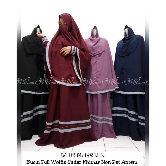 Set Gamis Menyusui Full Wolfis Cadar List Khimar Non Pet