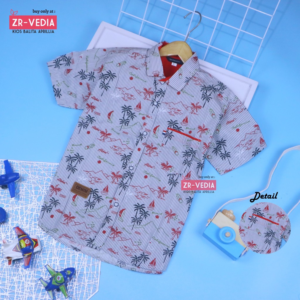 Kemeja Farel uk 3-8 Tahun Anak Laki / Atasan Kancing Lengan Pendek [IMPORT] Baju Katun Grosir Murah