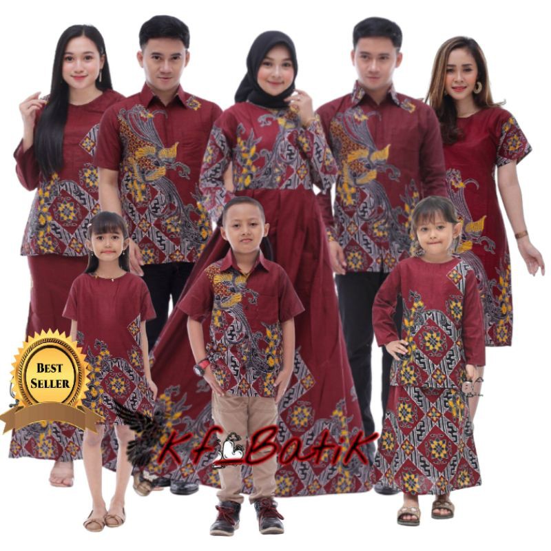 Batik Sarimbitan Batik Couple Keluarga Sania Ruffle Ori ndoro jowi MOTIF KENARI MARUN