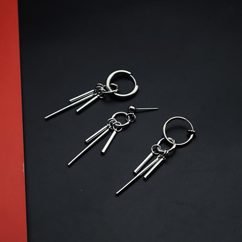 Anting Klip Bahan Stainless Steel Gaya Punk Hip hop Korea Untuk Pria Dan Wanita