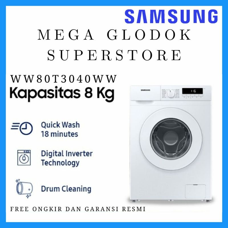 SAMSUNG MESIN CUCI WW80T3040WW 8KG Quick Wash WW80T3040