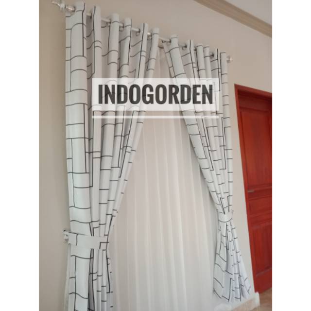 Gorden Blackout Gorden Jendela Minimalis Gorden Pintu Gorden Smokring Motif Monocrom Kotak Garis