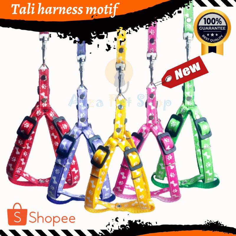 tali harness motif tulang &amp; kaki / tali body harness kucing model Y / tali  harness anjing kecil