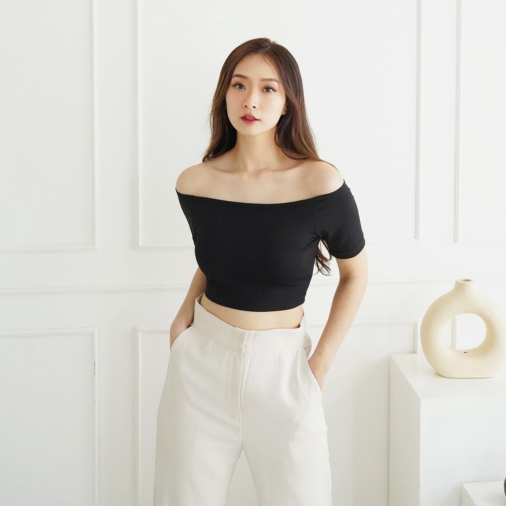 Sabrina Crop Top Kaos Crop Tee Atasan Wanita Kekinian 071