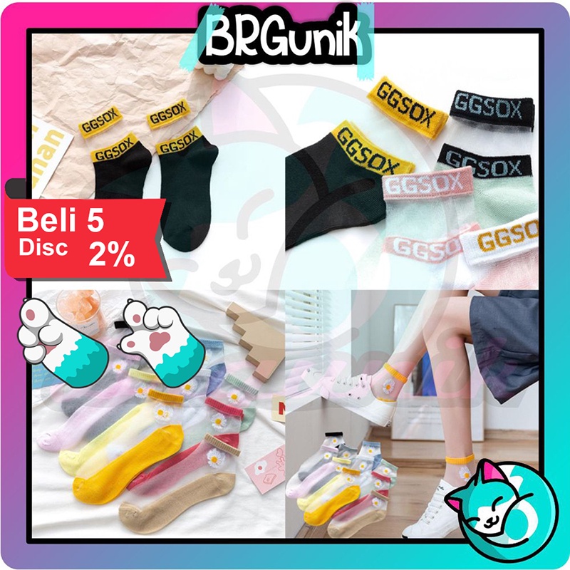 BRGUNIK Kaos Kaki Wanita / Kaos Kaki Transparan / Kaos Kaki Bunga / Socks / Fashion R179 R180