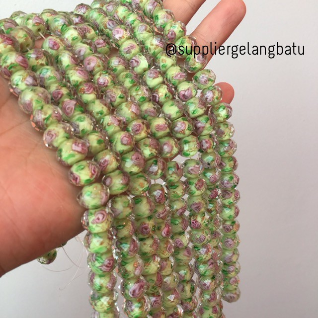 Lampwork kristal Murano 14x12mm bahan crystal ceko mawar hijau premium bahan gelang kalung fashion