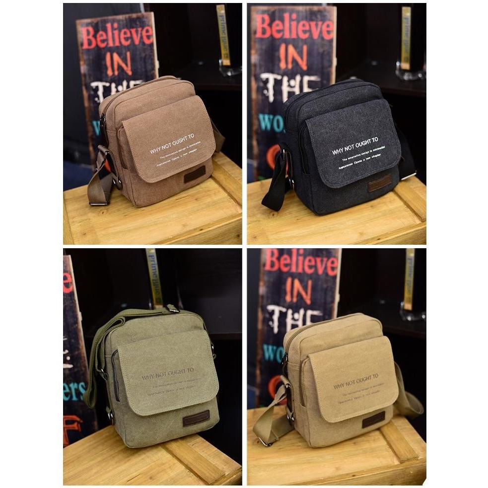 Tas pria impor kanvas selempang korea slempang import canvas Armygre