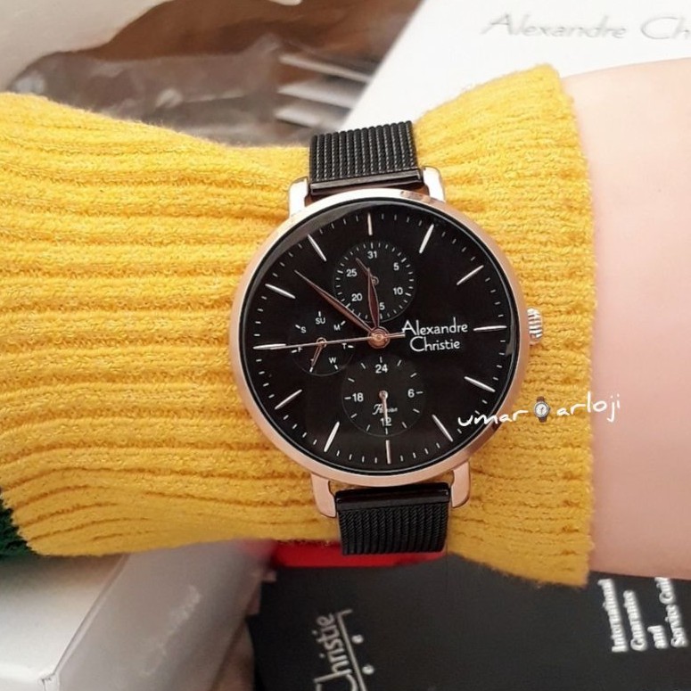 Jam Tangan Wanita Alexandre Christie Ac 2916 Bf Black Rosegold Original Fashion Wanita