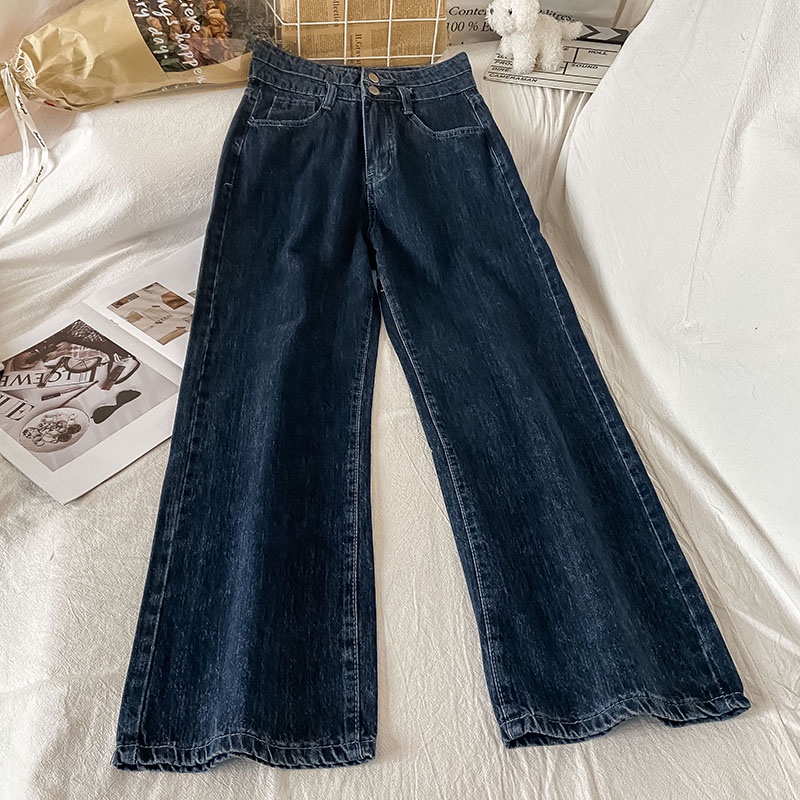 blue-black new kekinian celana jeans high waist wanita kulot