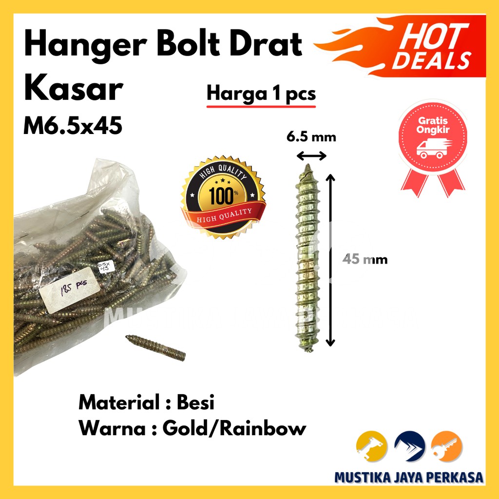 Hanger Bolt Drat Kasar Baut Gantung M6 Murah Besi Gold