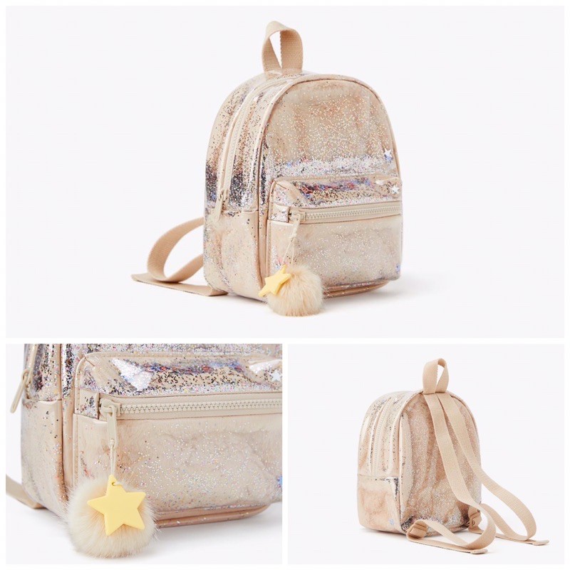 ORIGINAL  Zara kids bag - backpack pompom star glitter / tas ransel anak perempuan