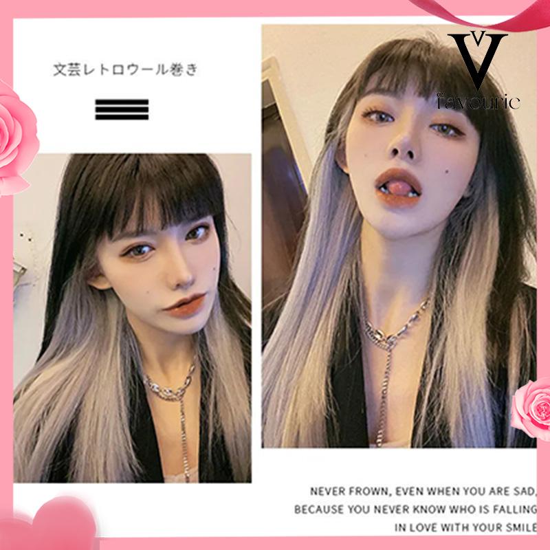 [COD]Rambut Panjang Lurus Warna Gradien Wanita One Piece Wig Sorot Ekstensi Rambut-FA