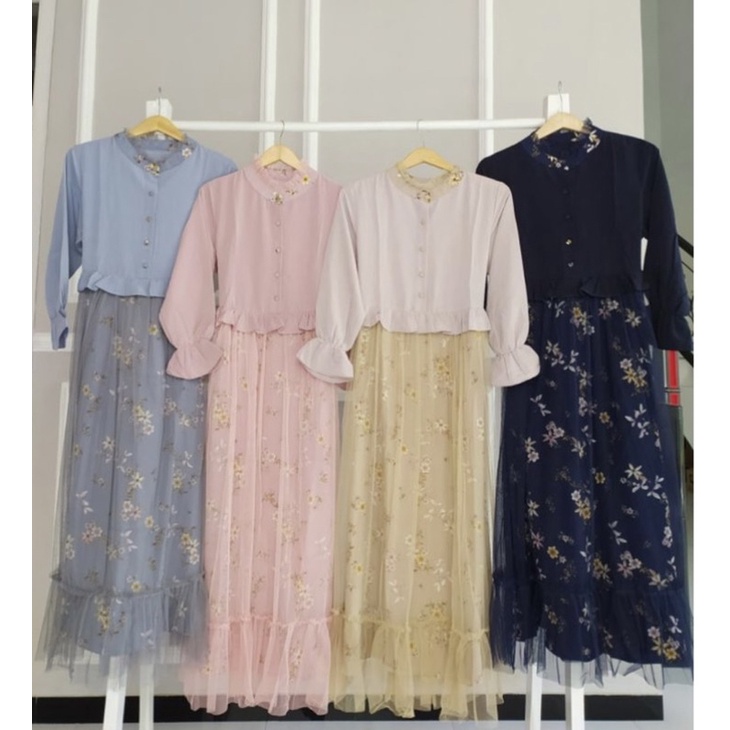 gamis rok tile bunga korea