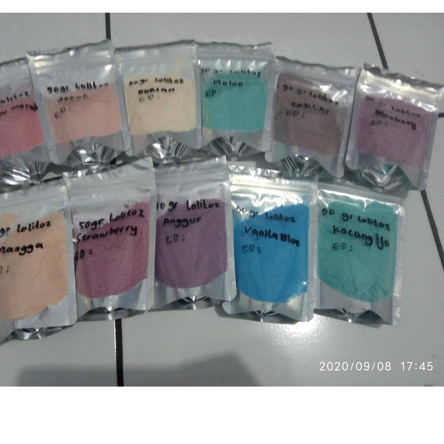 

✨IMPORT✨ 50 gr Repacking Bubuk Es Loli Lolitoz // bahan es loli // bahan es mambo // bahan es karakter produck terbaik