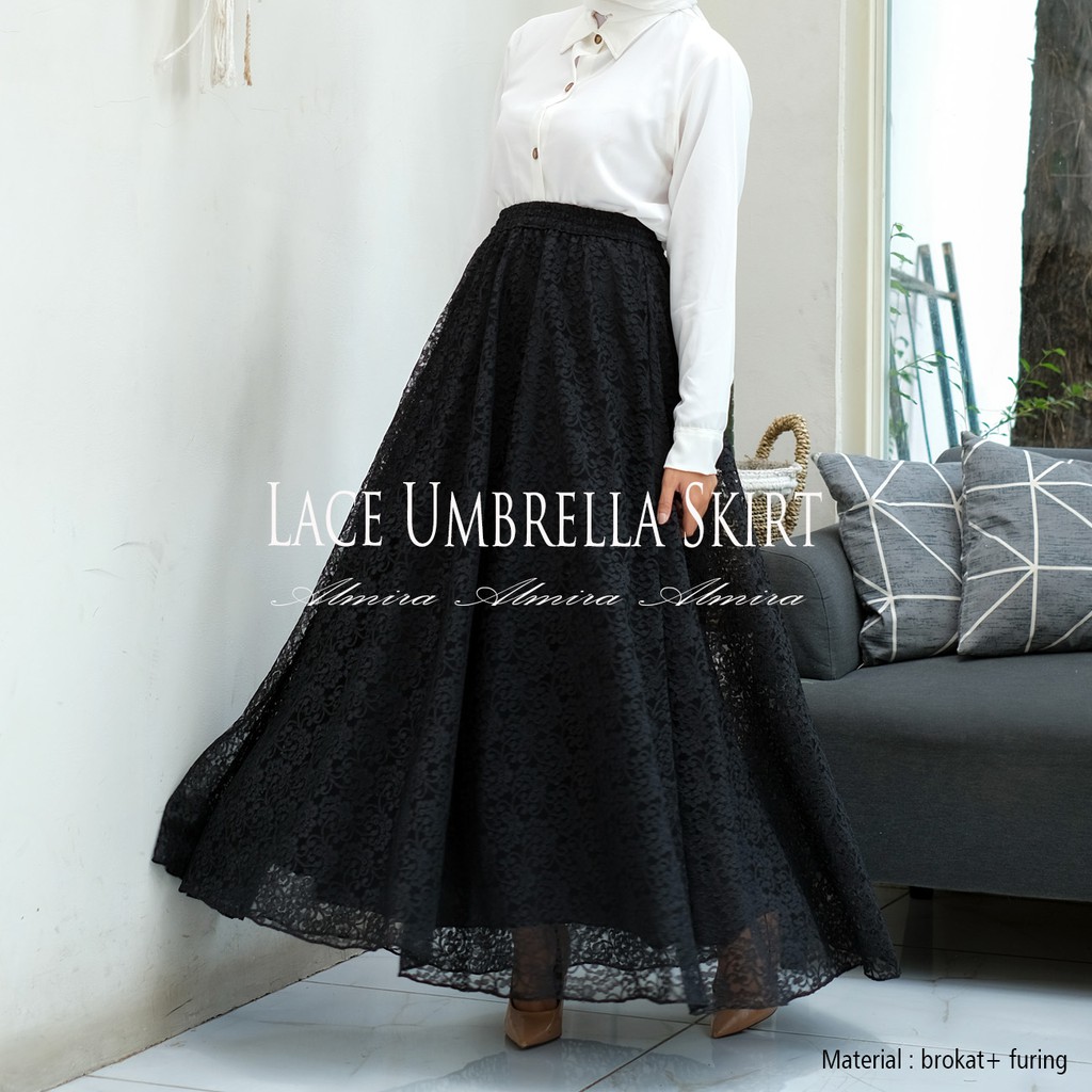 Rok Panjang Wanita Payung Muslimah  Pesta Brokat Lace Umbrella Skirt Griyaraditya Almira