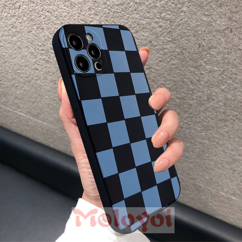 Soft Case Silikon Tpu Motif Kotak-Kotak Biru Untuk IPhone 7 8 Plus 13 12 11 Pro Max 6 6s Plus X XS Max XR SE 2020