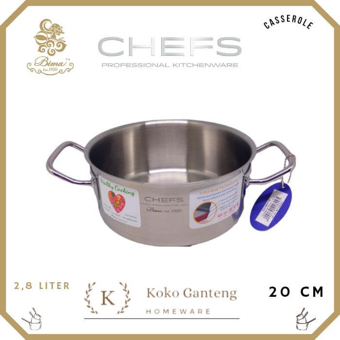 Jual BIMA CHEFS CASSEROLE SAUCEPOT 20 CM 2,8L SUS 304 BP1900320 PANCI ...