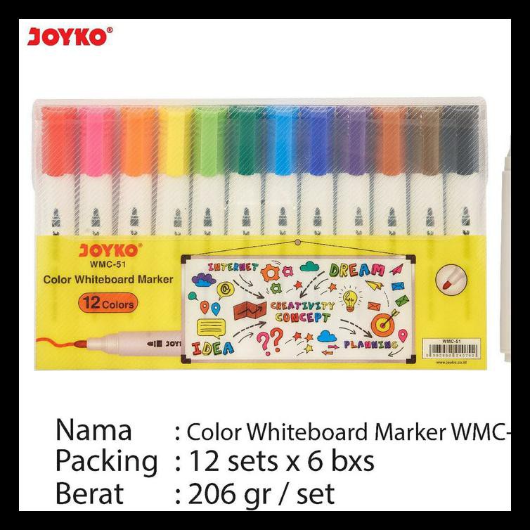

Spidol Whiteboard Papan Tulis Warna Warni 1 Set Isi 12 Joyko Wmc51 Kode 12