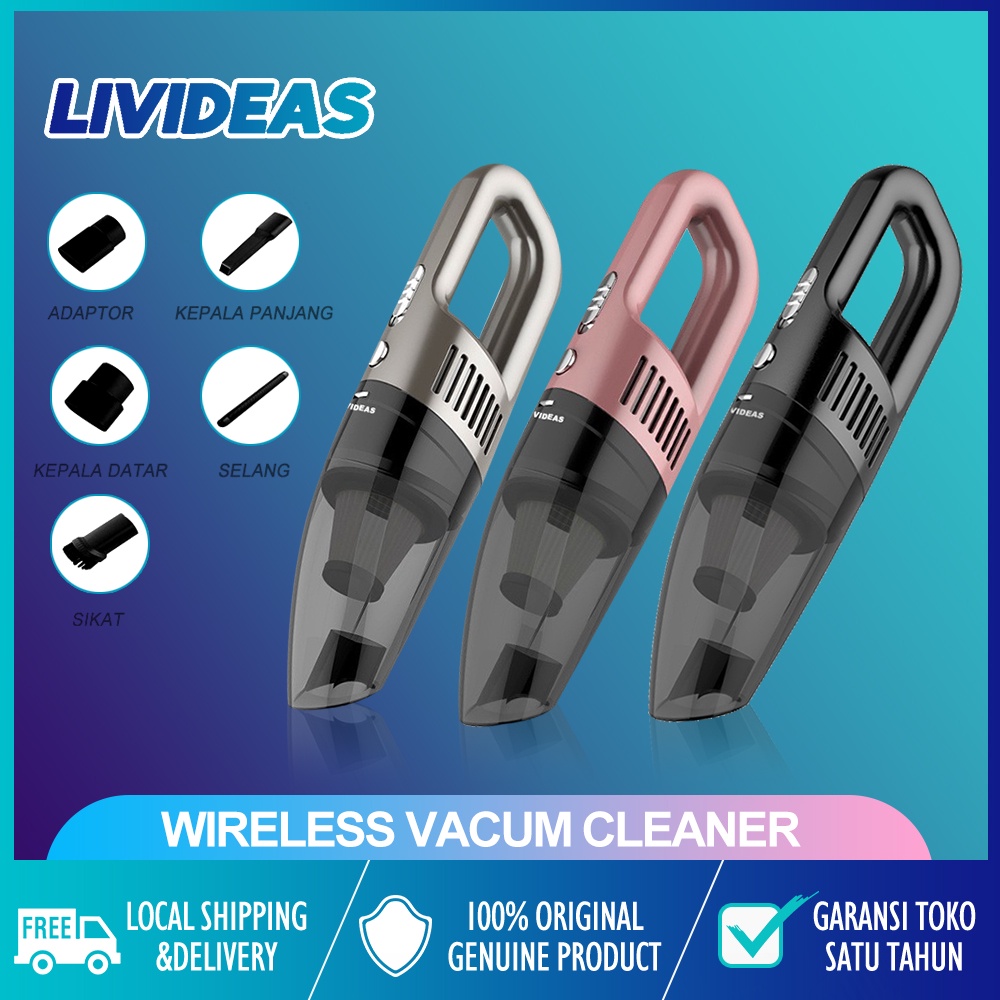 Livideas Vacuum Cleaner 120W Penyedot Debu Mobil Kuat Wet And Dry Cordless Vacuum Cleaner Penghisap Debu USB Rechargeable 5 dalam 1 tip
