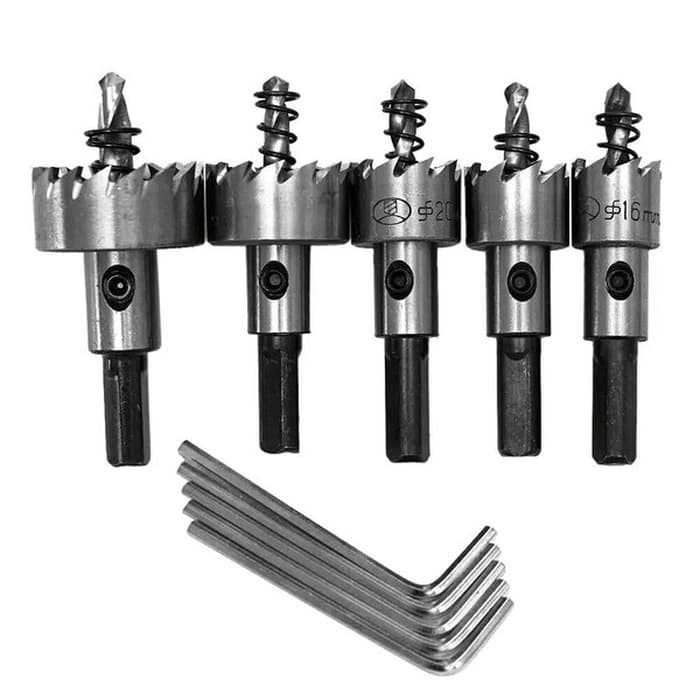 Hole Saw Besi Set Mata Bor Besi 5pcs Holesaw HSS Metal Alumunium Logam 5 pcs Drill