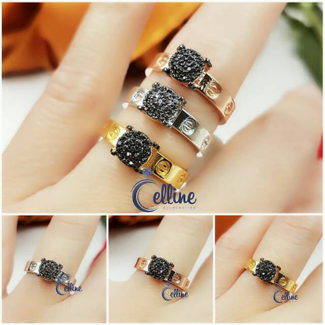 Cincin emas hitam,cincin silver swaroski,cincin bermerek,cincin titanium diamondlook