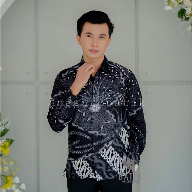 Baju Batik Pria Lengan Panjang Warna Hitam Abu
