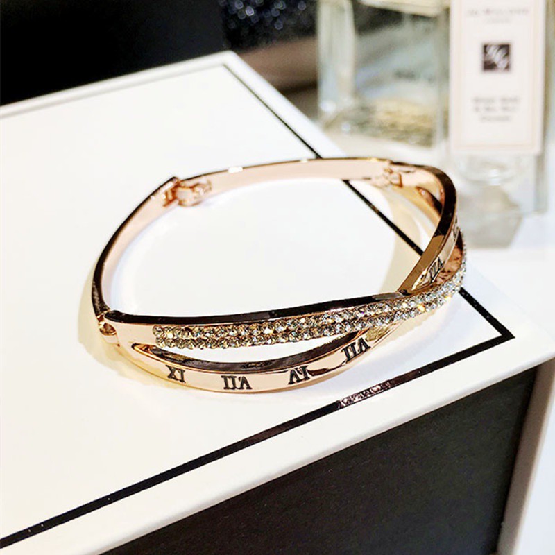 Gelang Titanium Premium Lapis Rose Emas 18k ANTI KARAT Wanita Perhiasan Pasangan Bangle-3