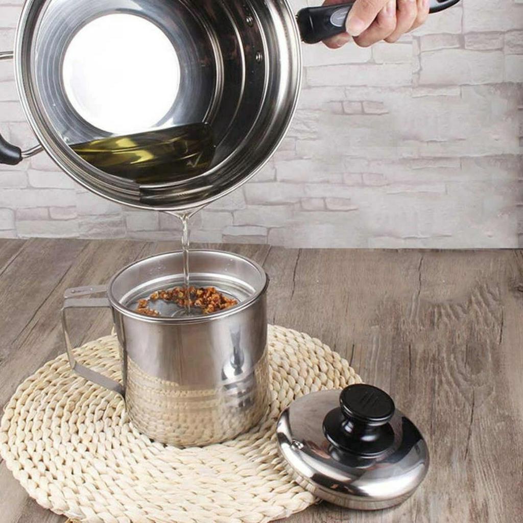 Oil Pot Stainless Steel Saringan Minyak Wadah Oilpot 1.3L 1.3 Liter 12cm
