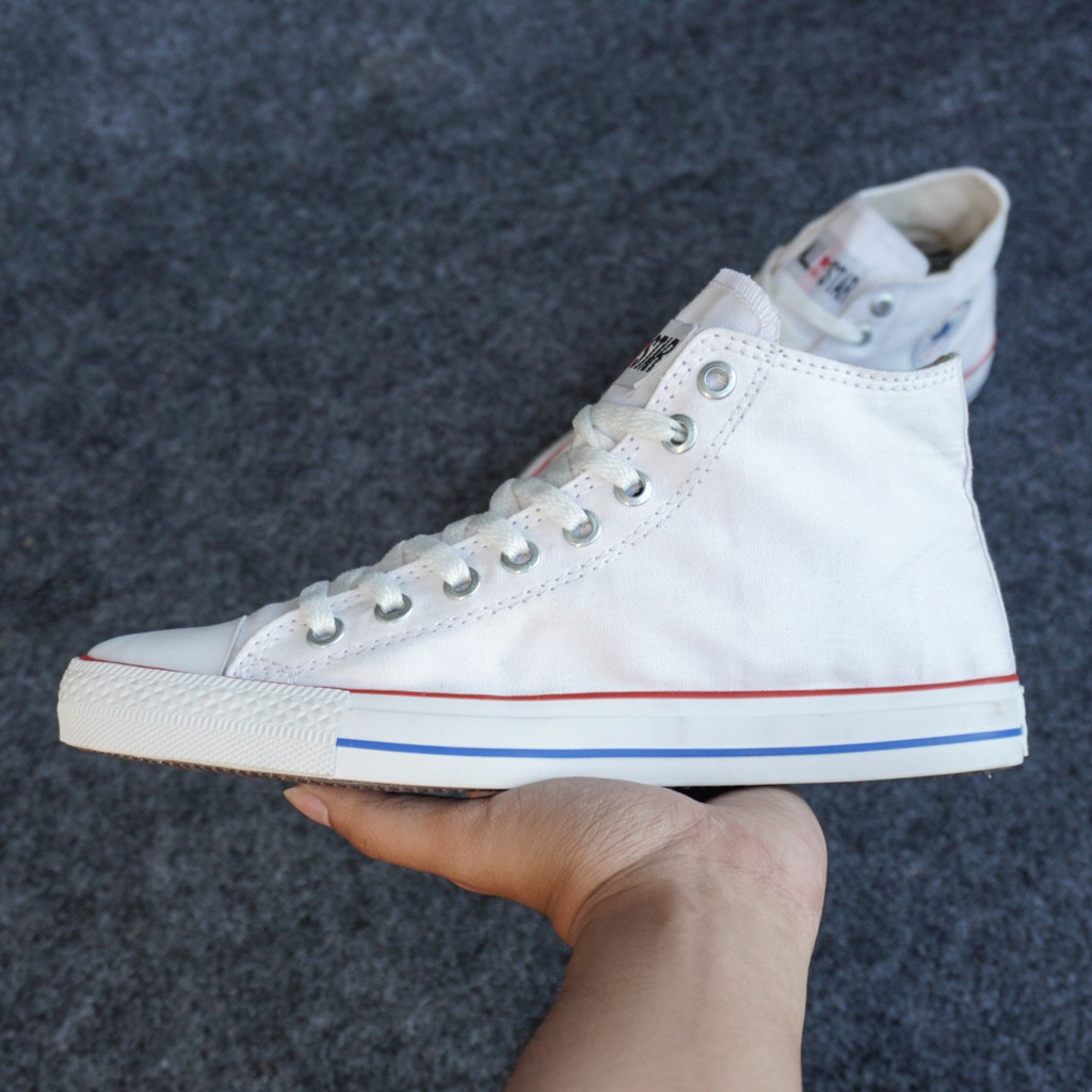 SM88 - Sepatu Converse High Putih List Biru Merah Sneakers Tinggi Bertali Pria / Wanita Sekolah Kere