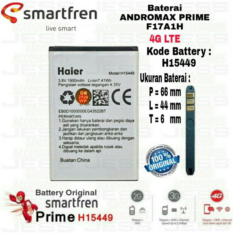 Baterai Battery Batere Original HAIER Smartfren Kode Batre H15449 Andromax PRIME , F17A1H 4G Lte