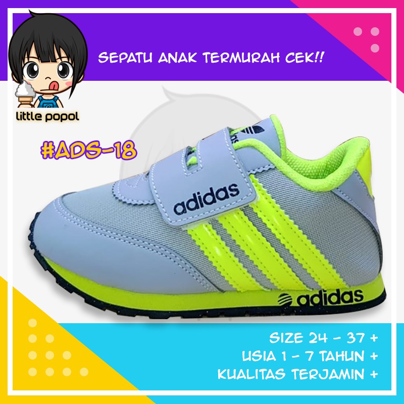Sepatu Sneakers Sekolah Fashion Olahraga Adidas Anak Cowok Branded Murah Abu Hijau Stabilo ADS-18