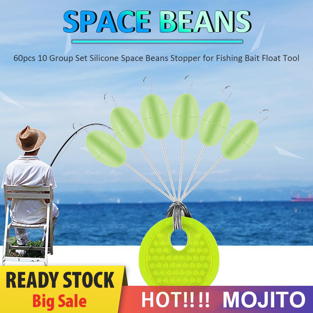 60pcs / Set 10 Grup Space Beans Stopper Bahan Silikon Untuk Umpan Pancing