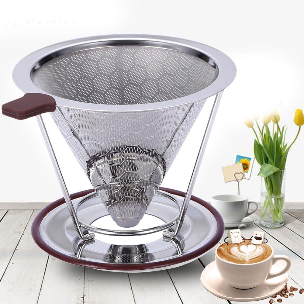 Solighter Pour Over Coffee Dripper Mudah Dibersihkan Kerucut Logam Stainless Steel Tanpa Kertas Slow Drip