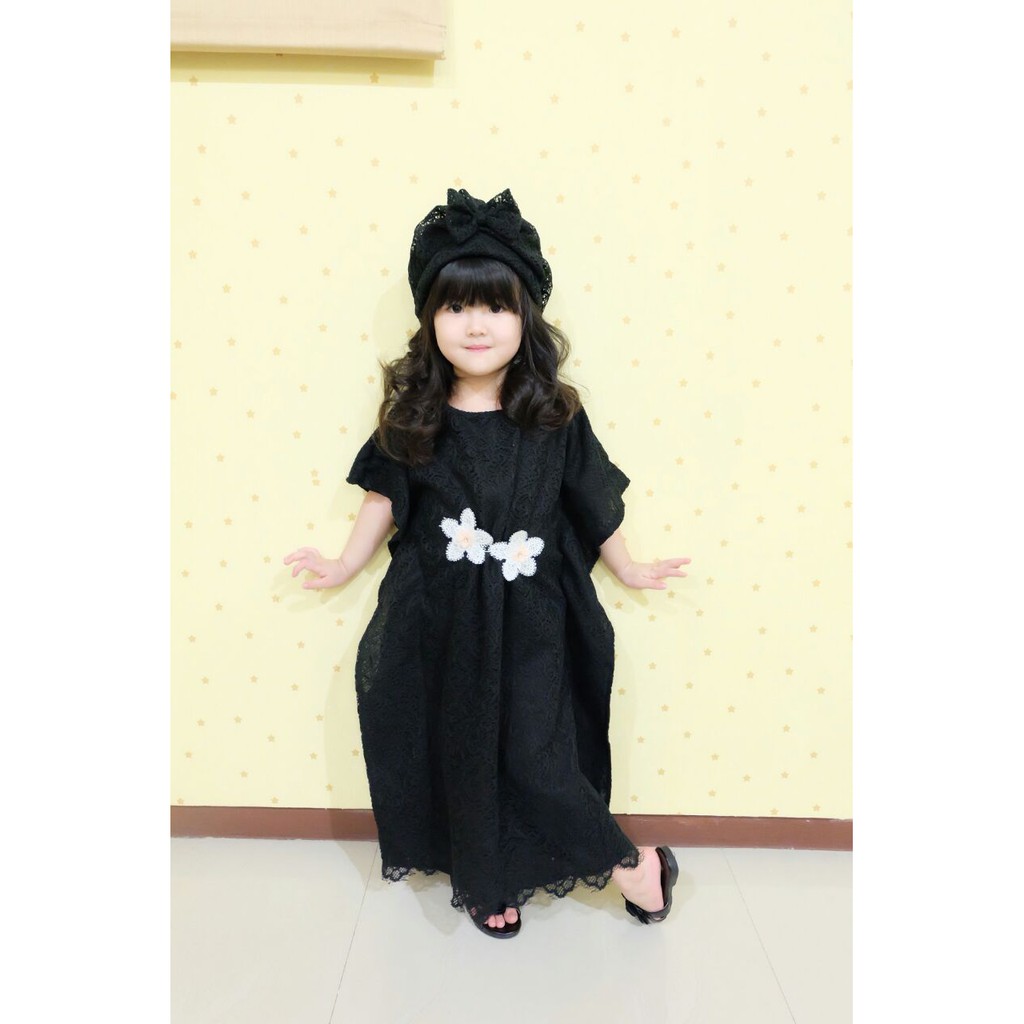 GAMIS KAFTAN BROKAT WARNA HITAM/GAMIS BRUKAT/GAMIS KAFTAN LEBARAN/KAFTAN WANITA AJAK DAN DEWASA