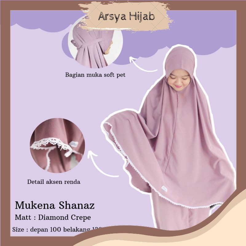 Arsya Hijab ARSYA HIJAB MUKENA RENDA JUMBO ADEM TALI SIMPEL DIAMOND CREPE