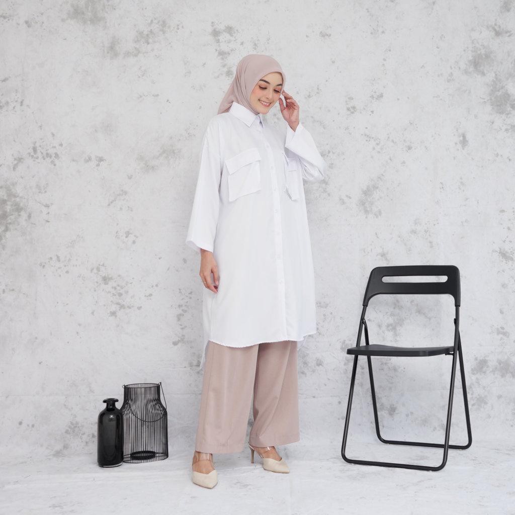 EVONNE Rara Pocket Tunic White Basic Oversize Pattern LD115 E76-04