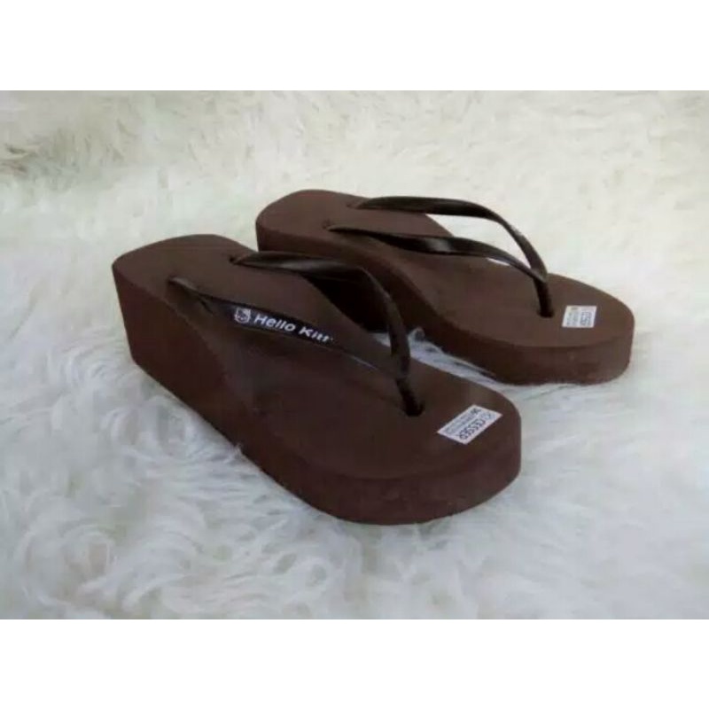 Sandal Wedges Spon Warna COKLAT dengan JEPIT POLOS