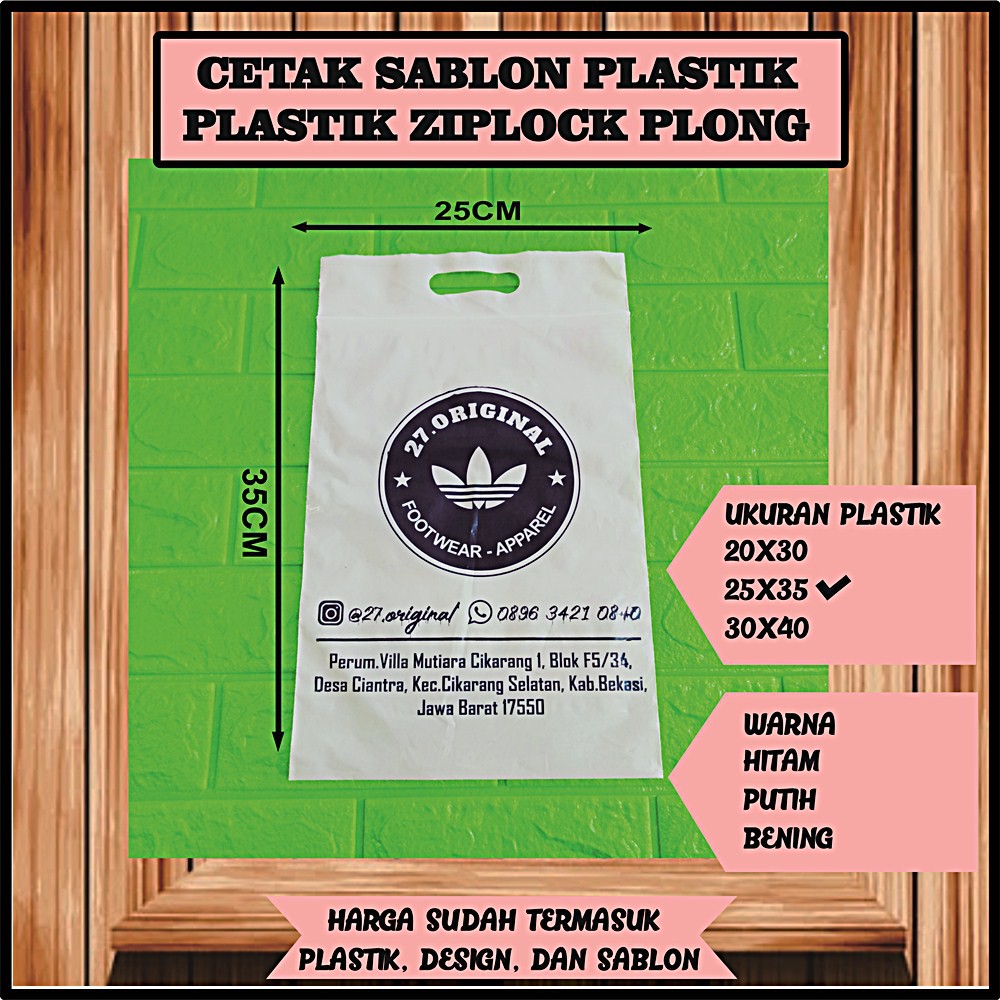 

Cetak Logo Tas Plasitk Klip Plong Ukuran Sedang 25 x 35, Desain Gambar Label Brand Sablon Sendiri