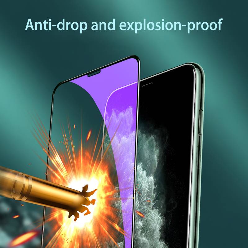 Purple Light Tempered Glass For iPhone 11 12 Pro Max Mini Protective Glass for iPhone 7 8 Plus X XS Max XR SE 2020 Full Screen Protector