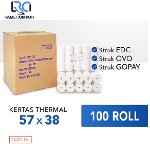 1 BOX KERTAS THERMAL KASIR STRUK EDC BLUEPRINT Lite 57x38 - 57 x 38 - 100 ROLL