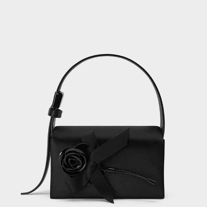 10.10 SALE | CK SHUSHU/TONG : Chloris Satin &amp; Leather Rose-Embellished Shoulder Bag GIFTSET FREE PAPERBAG