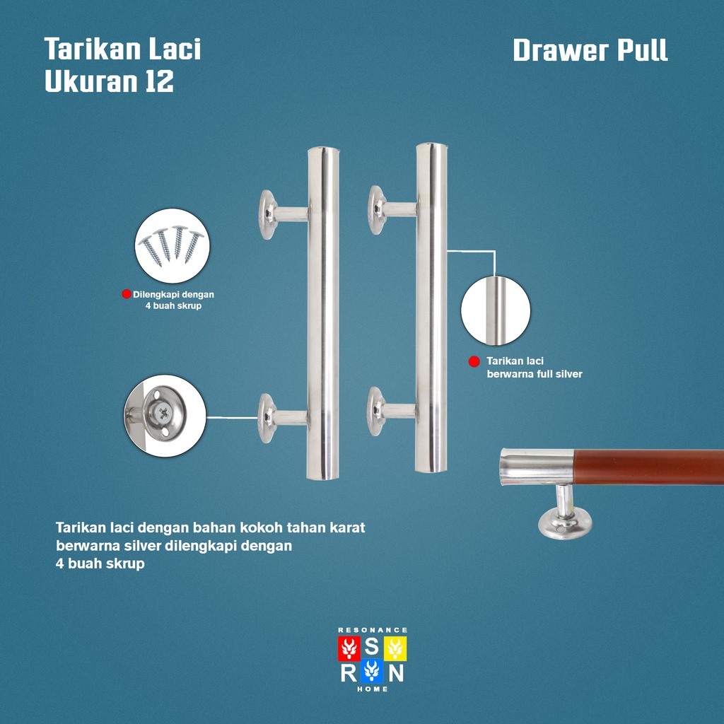 Tarikan Laci Lemari Jendela Model Suling Bulat 12CM / Handle Gagang Pintu Drawer Pull Door Knob Resonance Home