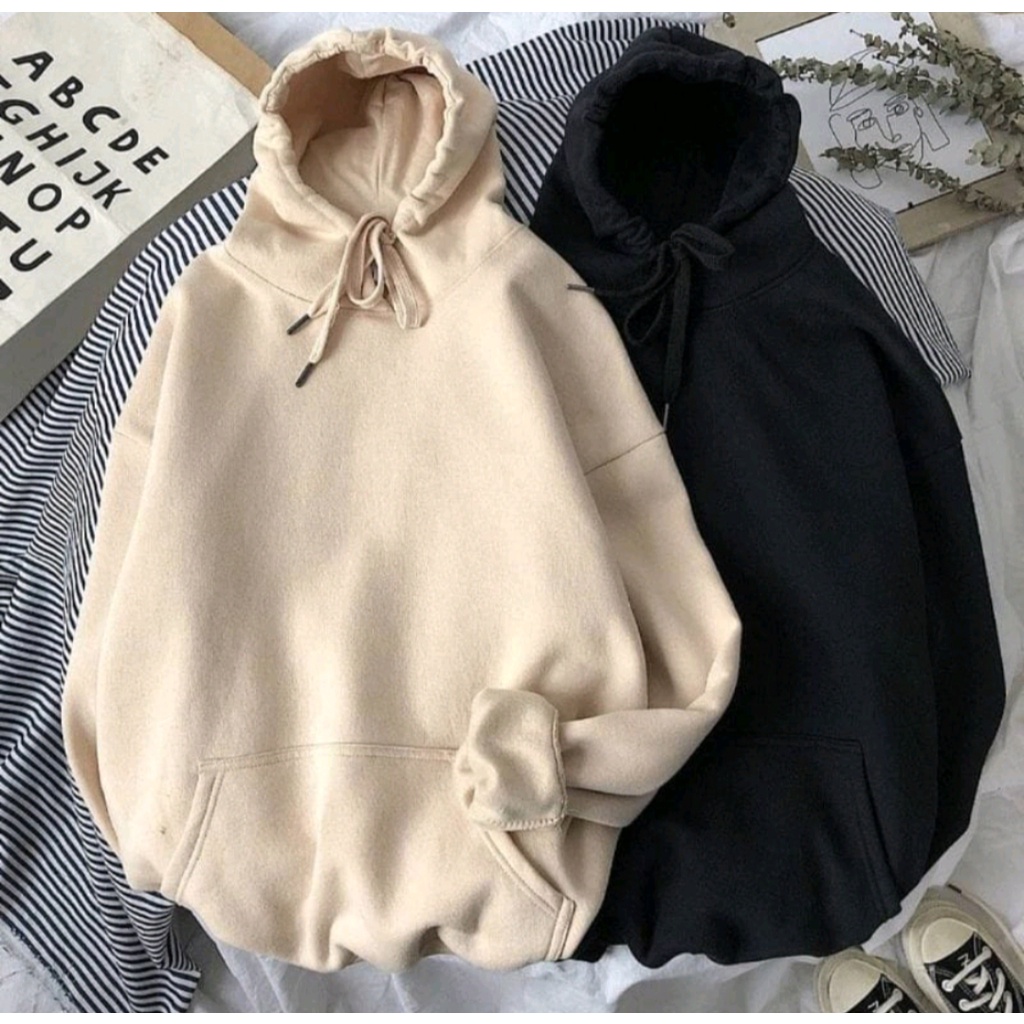 SWEATER HOODIE POLOS OVERSIZE WANITA BAHAN FLECEE