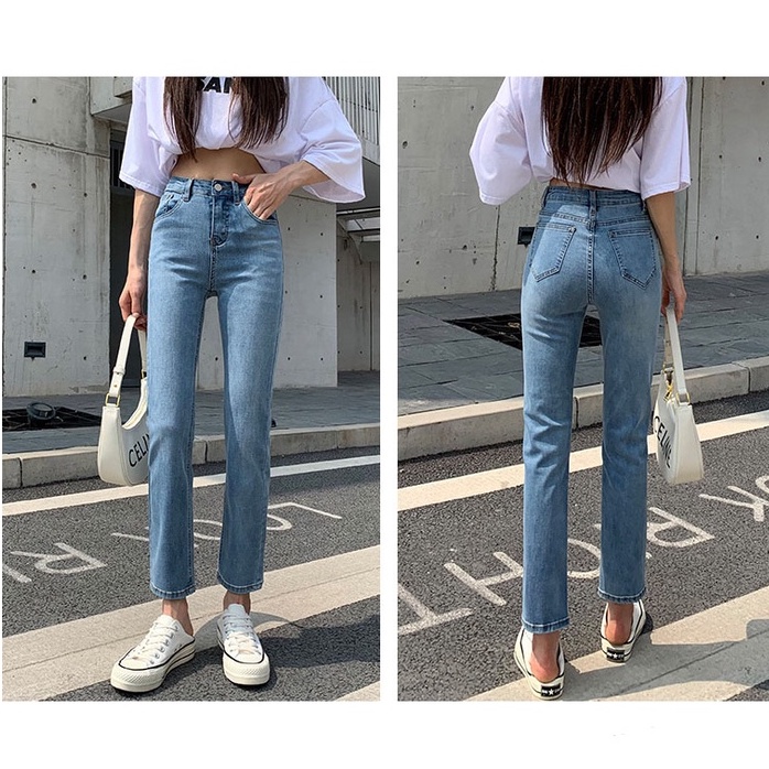 Celana Jeans Boyfriend Wanita Highwaist Korea Style Biru