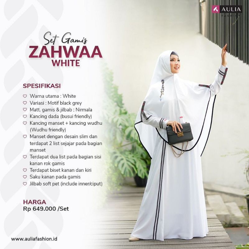 Set Gamis Zahwaa White / Putih by Aulia Fashion