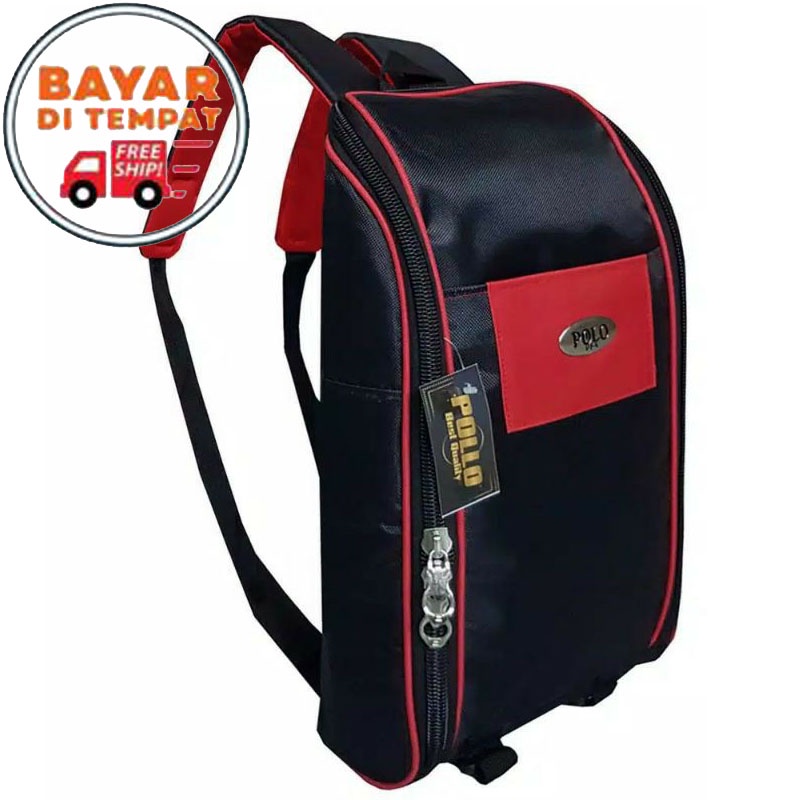 Backpack POLO  Desain Polo Tabung Tas Pria Tas Ransel Pria Tas Tabung Tas Laptop Tas Ransel Laptop POLO PL 0080 - RED + Raincover